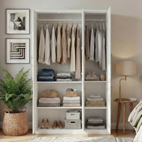 Rena 47.6" Luxe White Armoire with 6 Doors and 2 Hanging Rods