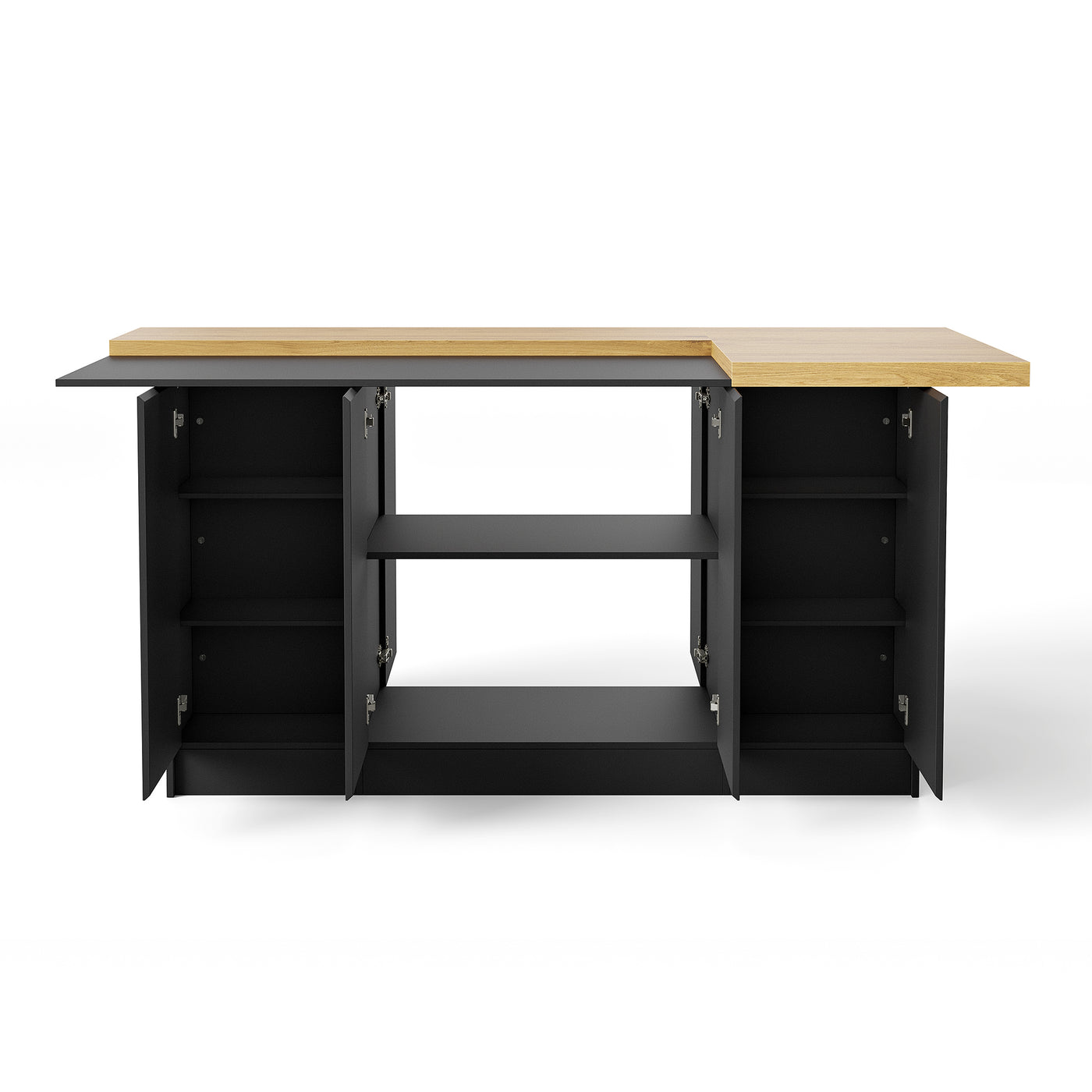 77.3" Modern Black Kitchen Island with Adjustable Shelves and Butcher Block Top