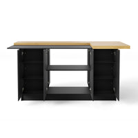 77.3" Modern Black Kitchen Island with Adjustable Shelves and Butcher Block Top