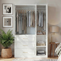 Rena 47.6" Modern White Armoire with Glass Doors and 3 Drawers