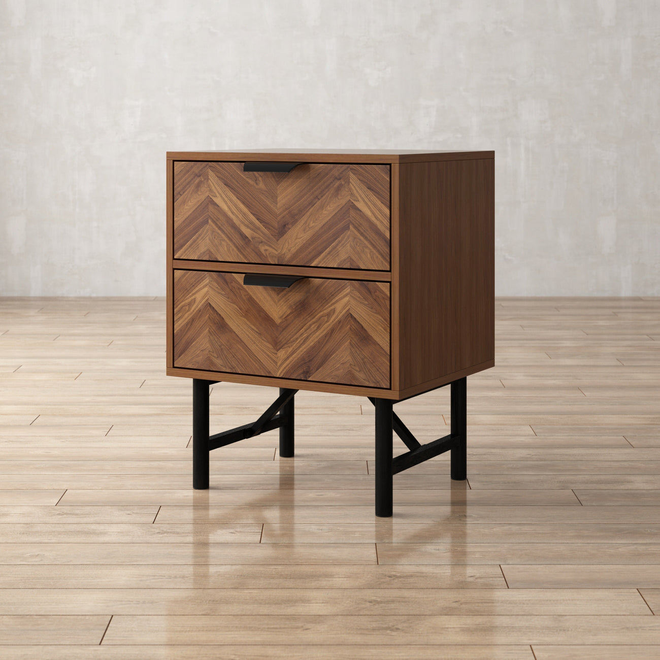 Rustic Bedside Table Wood Grain 2-Drawer Nightstand