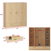 Wooden wardrobe with dimensions and weight capacity indicators on a white background