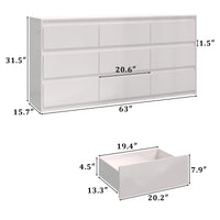 White 9-drawer dresser with minimalist design