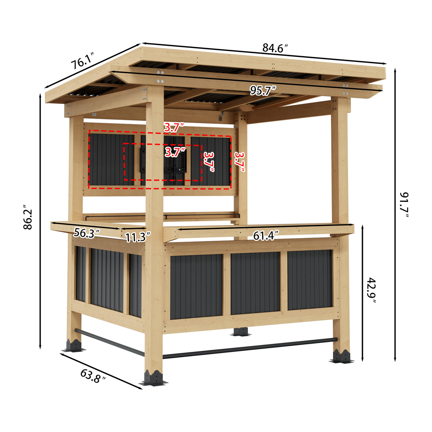Wooden workbench with dimensions labeled on a white background