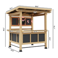 Wooden workbench with dimensions labeled on a white background