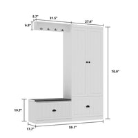 Stilla 59.1" Modern White Hall Tree with Storage Bench & Flip-Down Shoe Cabinet
