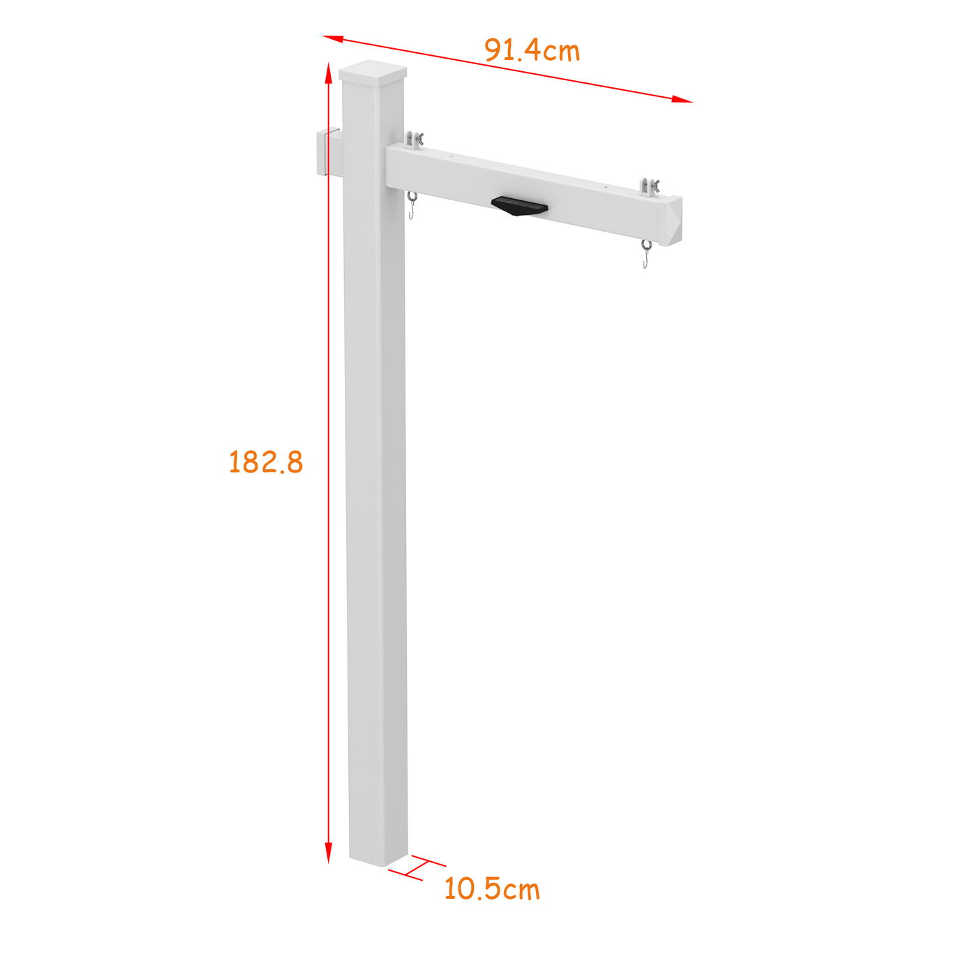 White bracket with measurements on a white background