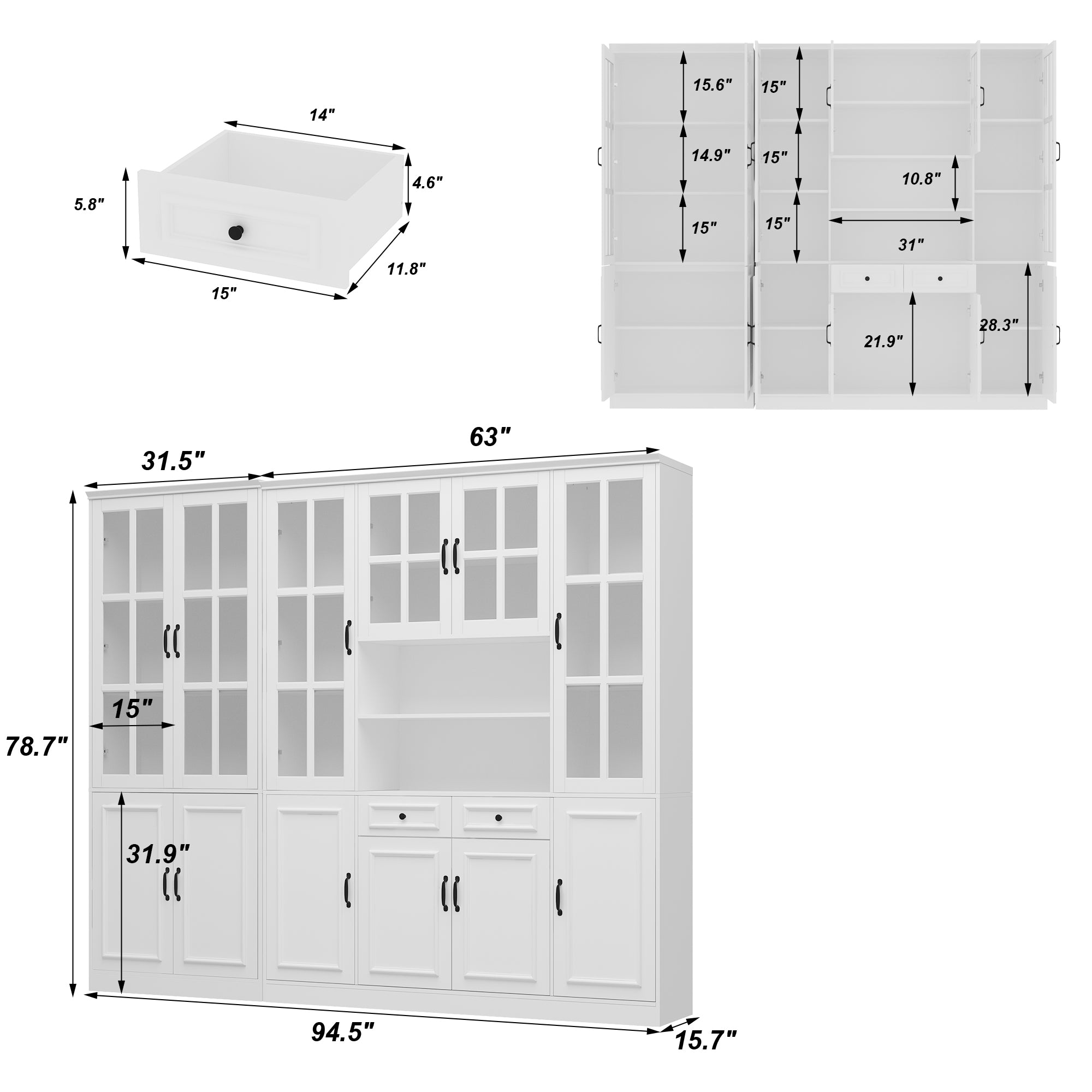 78.7'' Display Book Cabinet, Multi-tier Storage Shelf for Books & Collectibles