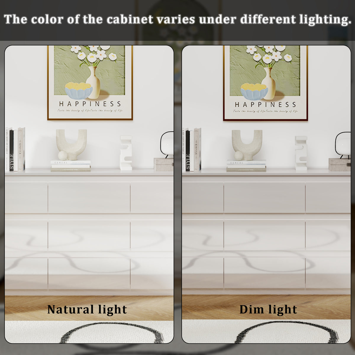 White 9-drawer dresser with minimalist design