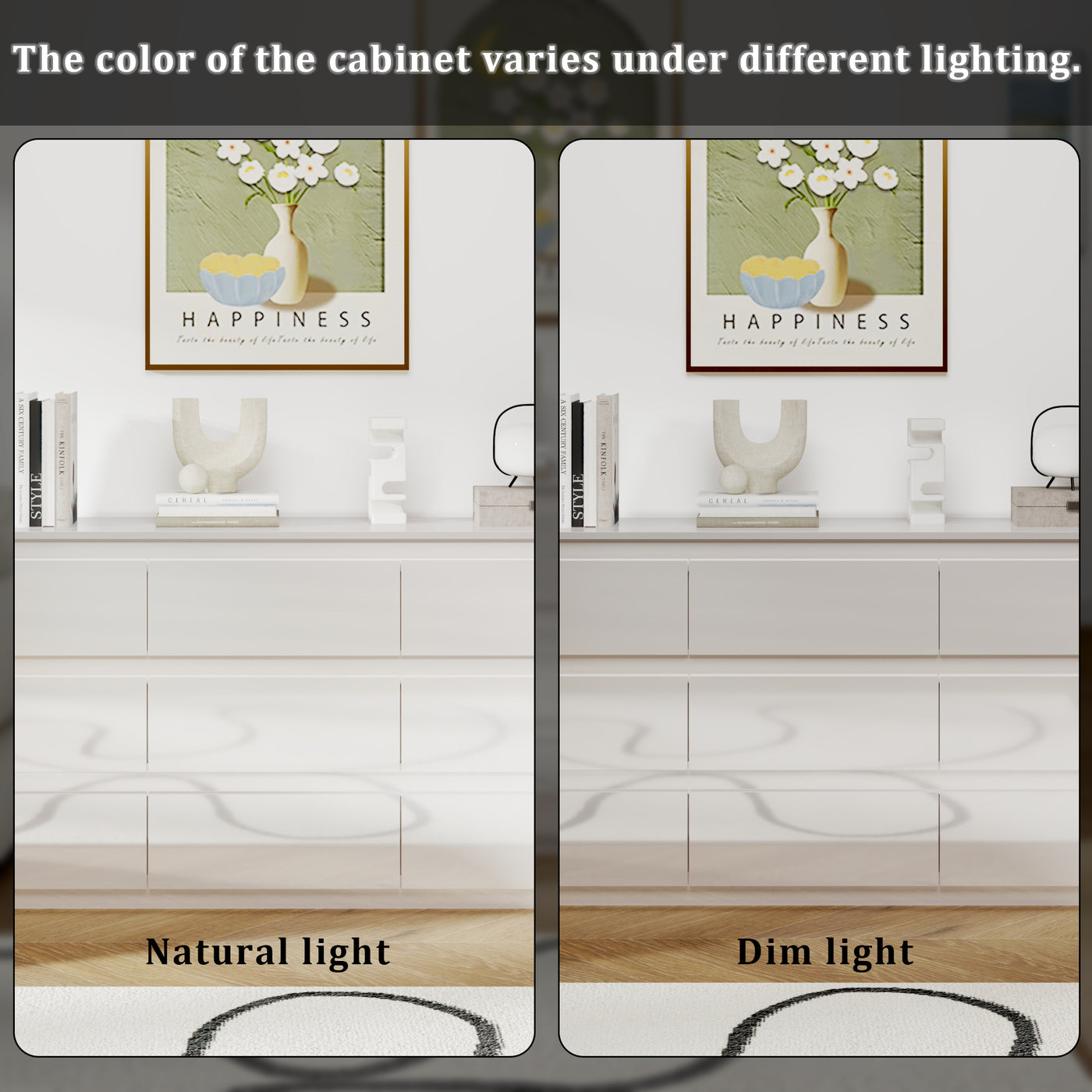 White 9-drawer dresser with minimalist design