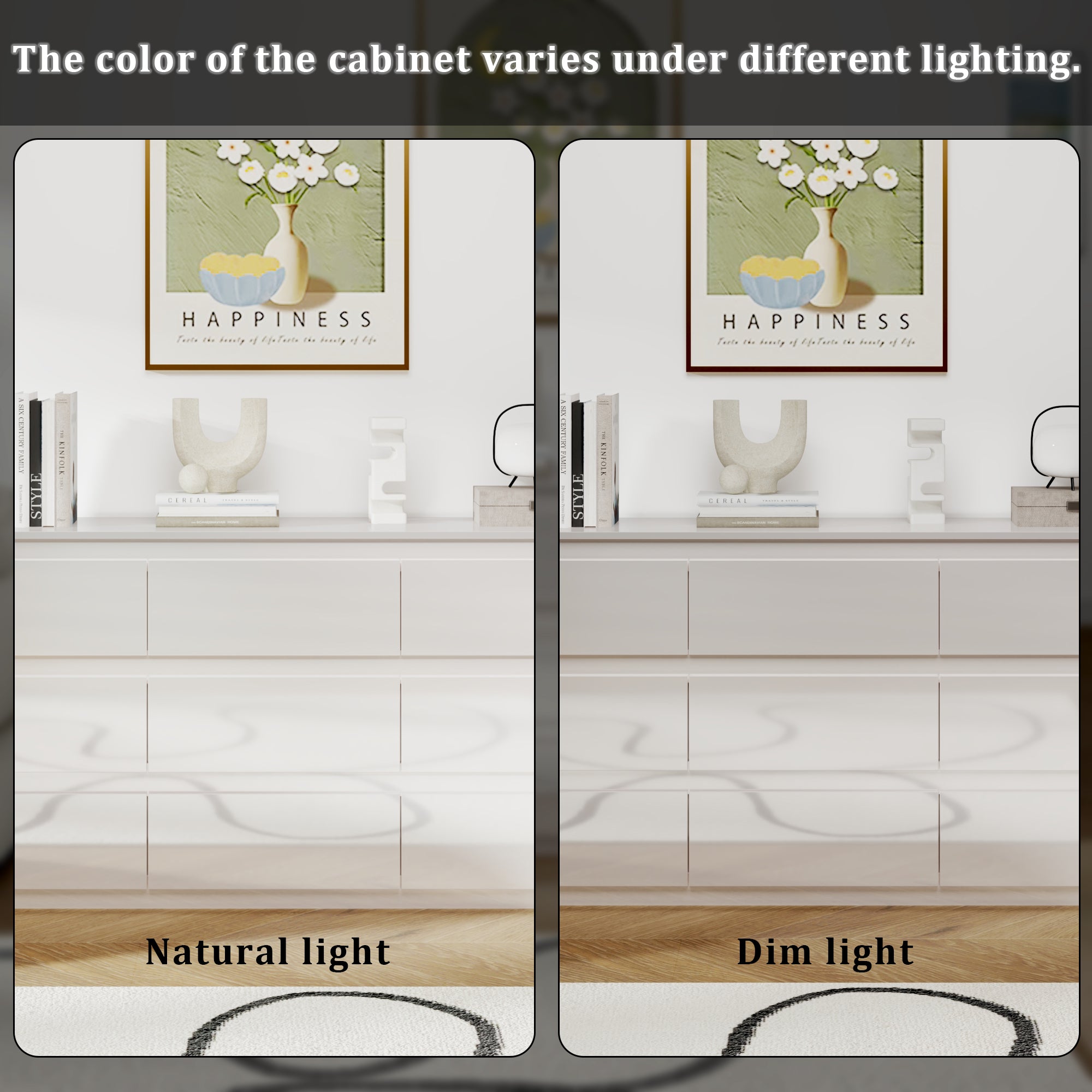 White 9-drawer dresser with minimalist design