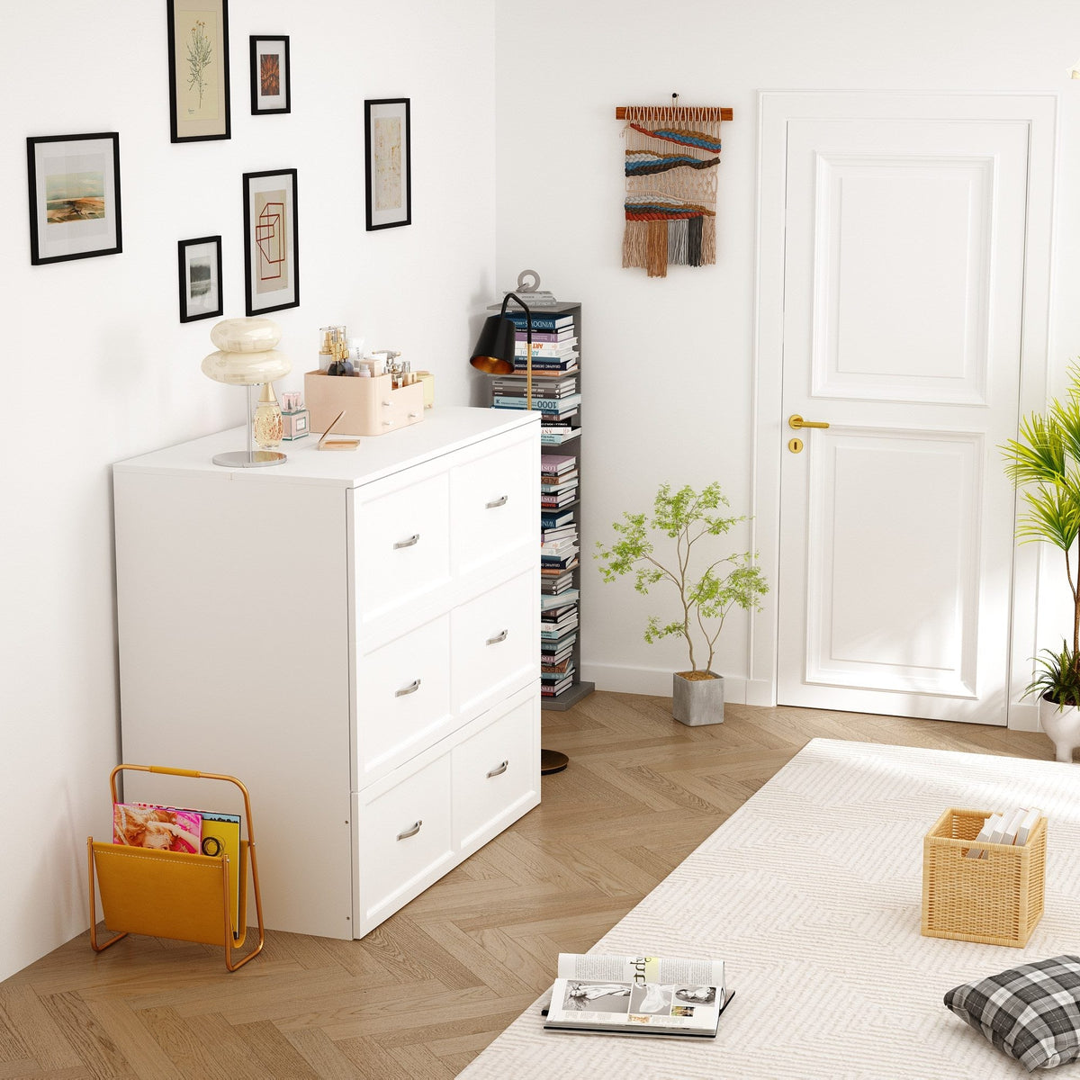 76.8" Modern White Murphy Bed With Power Outlets And Fold-down Panel