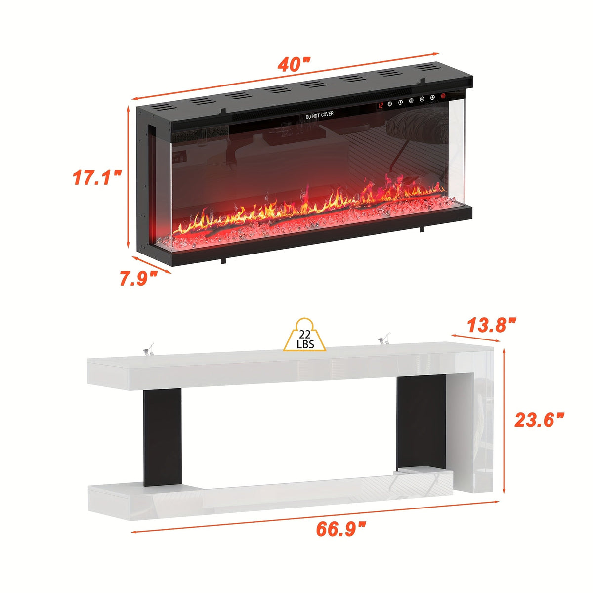 66.9" Modern White Electronic Fireplace with TV Stand