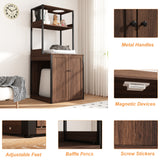 30.8 inches Walnut Wood‑Grain Cat Litter Box Enclosure with Multi‑Level Cat Perch and Storage Shelves