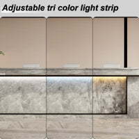 Modern reception desk with marble finish in an office setting