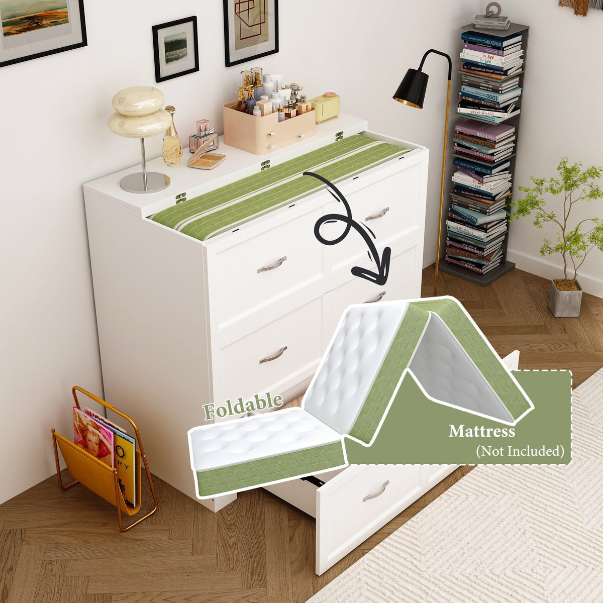76.8" Modern White Murphy Bed With Power Outlets And Fold-down Panel