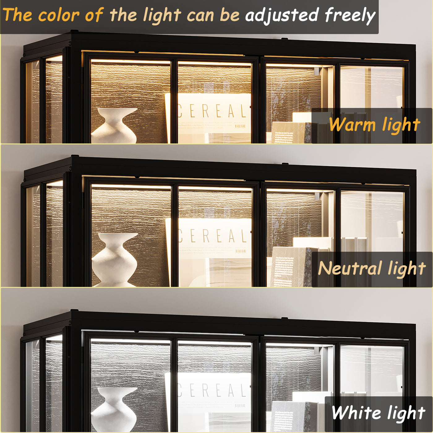 70.9" Black Glass Display Cabinet with LED Lighting