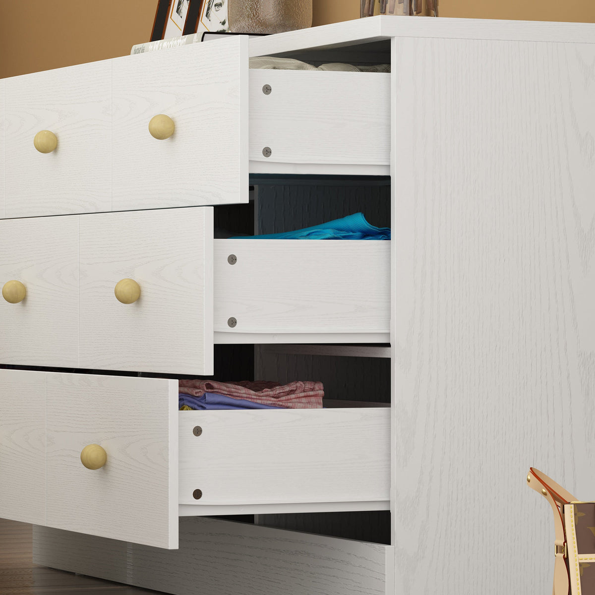 47.2" Modern White Dresser With 9 Pull-out Drawers