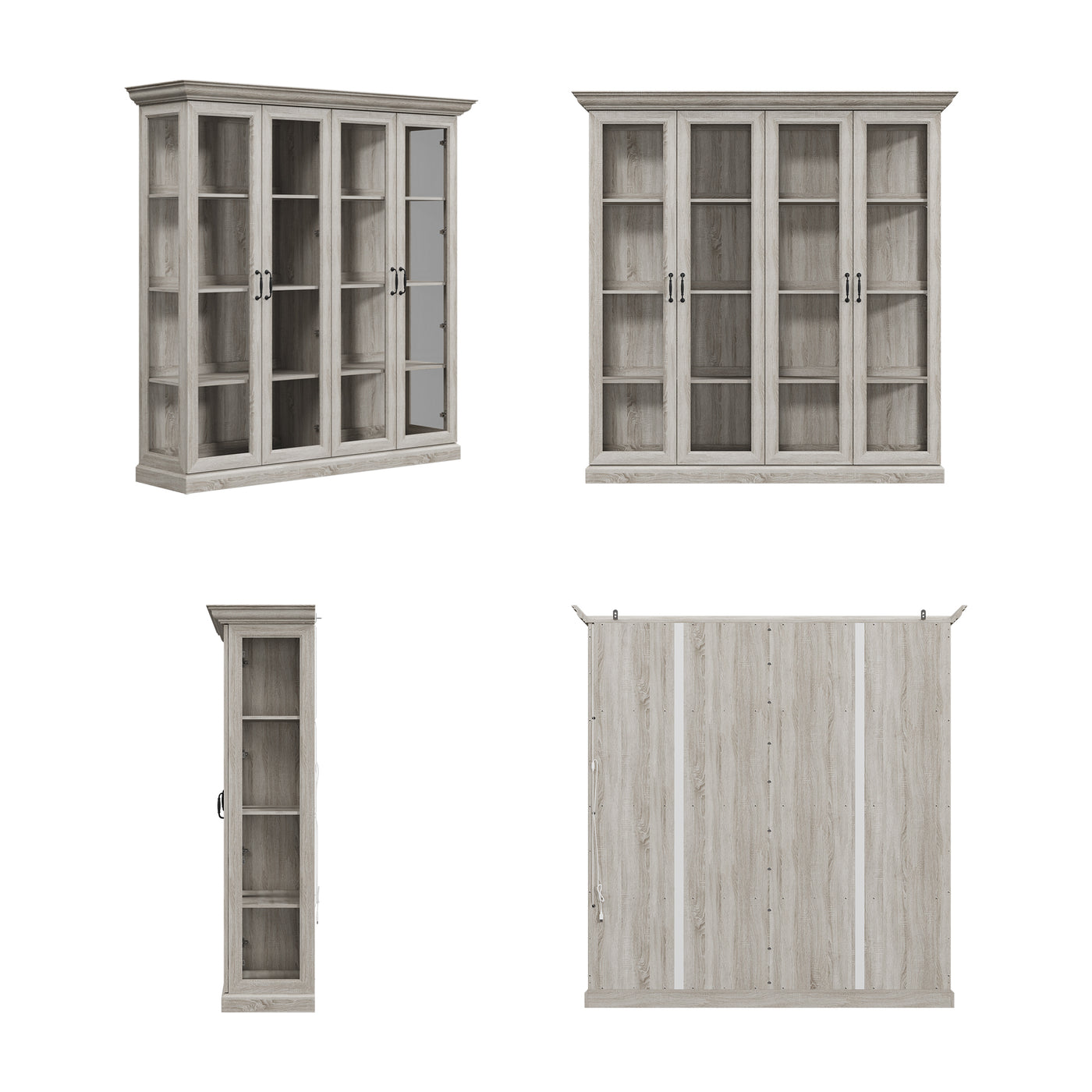 68.5" Modern Display Bookcase with 4 Glass Doors and Lights