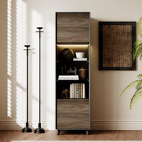18.5" Modern Brown Tall Bookcase with 3-Color LED Lights and Glass Shelves