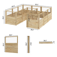 Wooden animal pen with dimensions on a white background