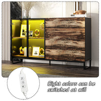 63" Modern Black & Brown Sideboard Buffet Cabinet with LED Lights & 4 Drawers