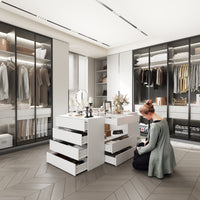 62" Modern White 14-Drawer Chest with Tempered Glass Top