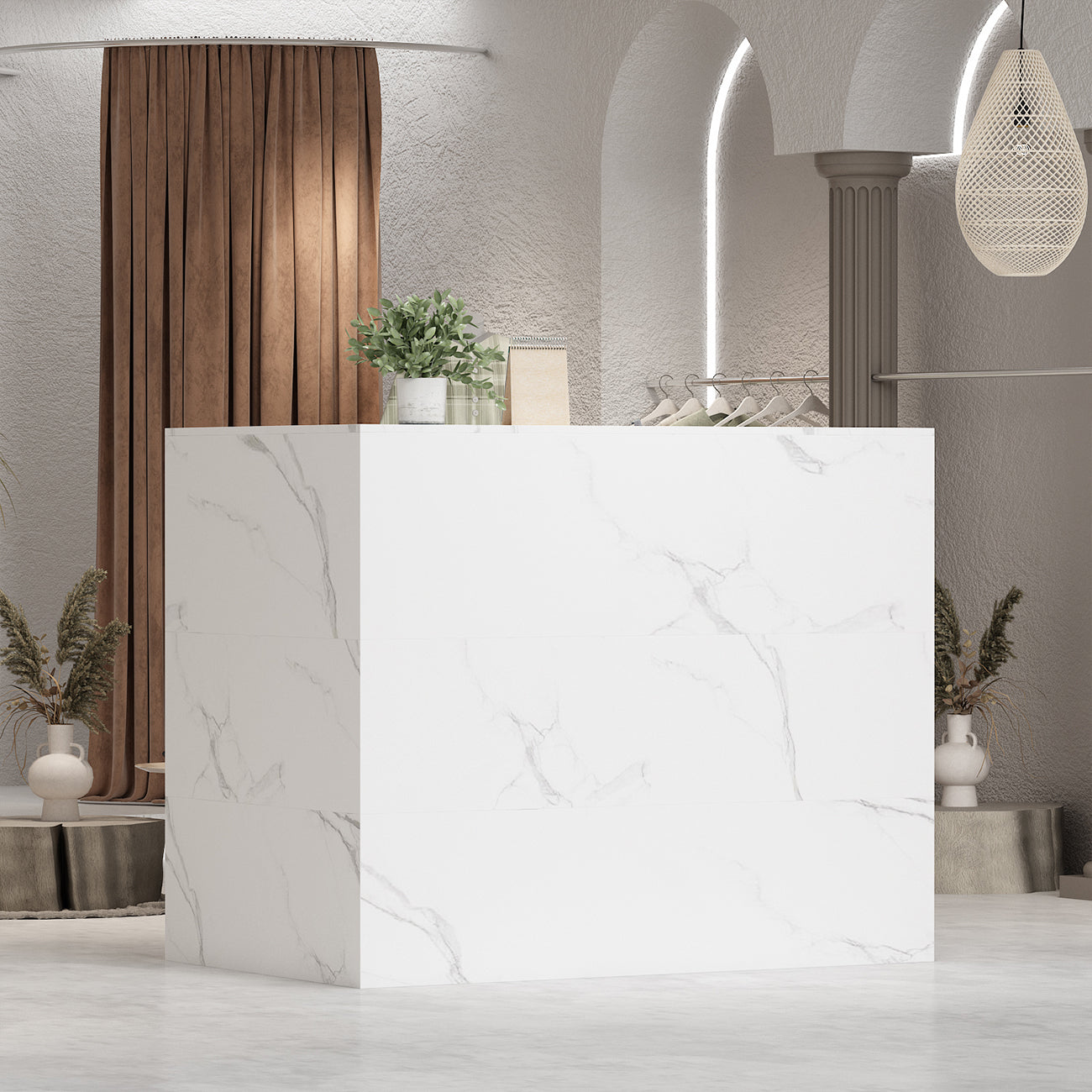 L-Shaped Reception Desk with Large Storage Filing Cabinets