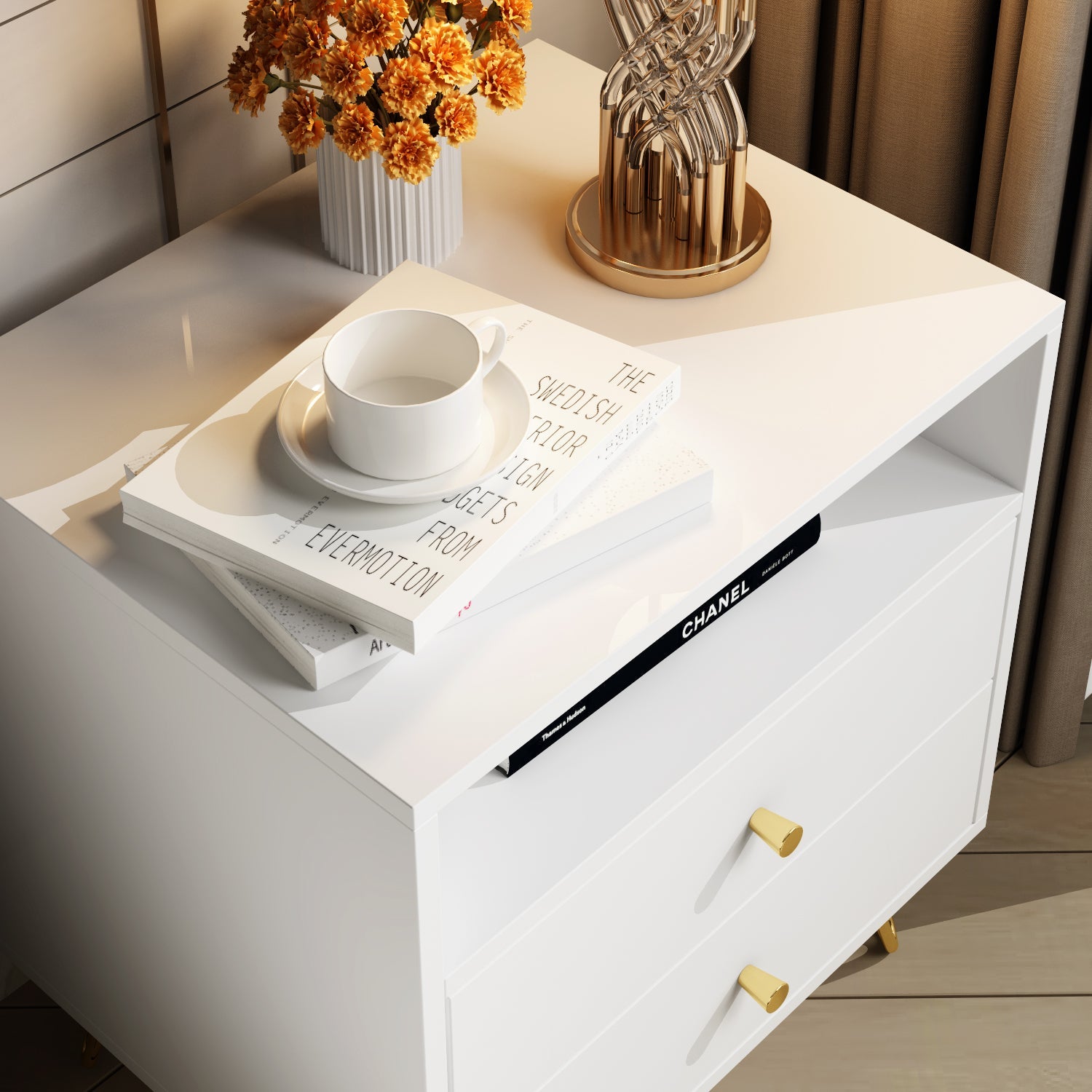 Nightstand Modern Bedside Table with Solid Wood Legs Minimalist and Versatile End Side Table 3 Drawers