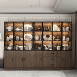 110.2 inch Modern Glass Doors Display Case with LED Lights and Drawers