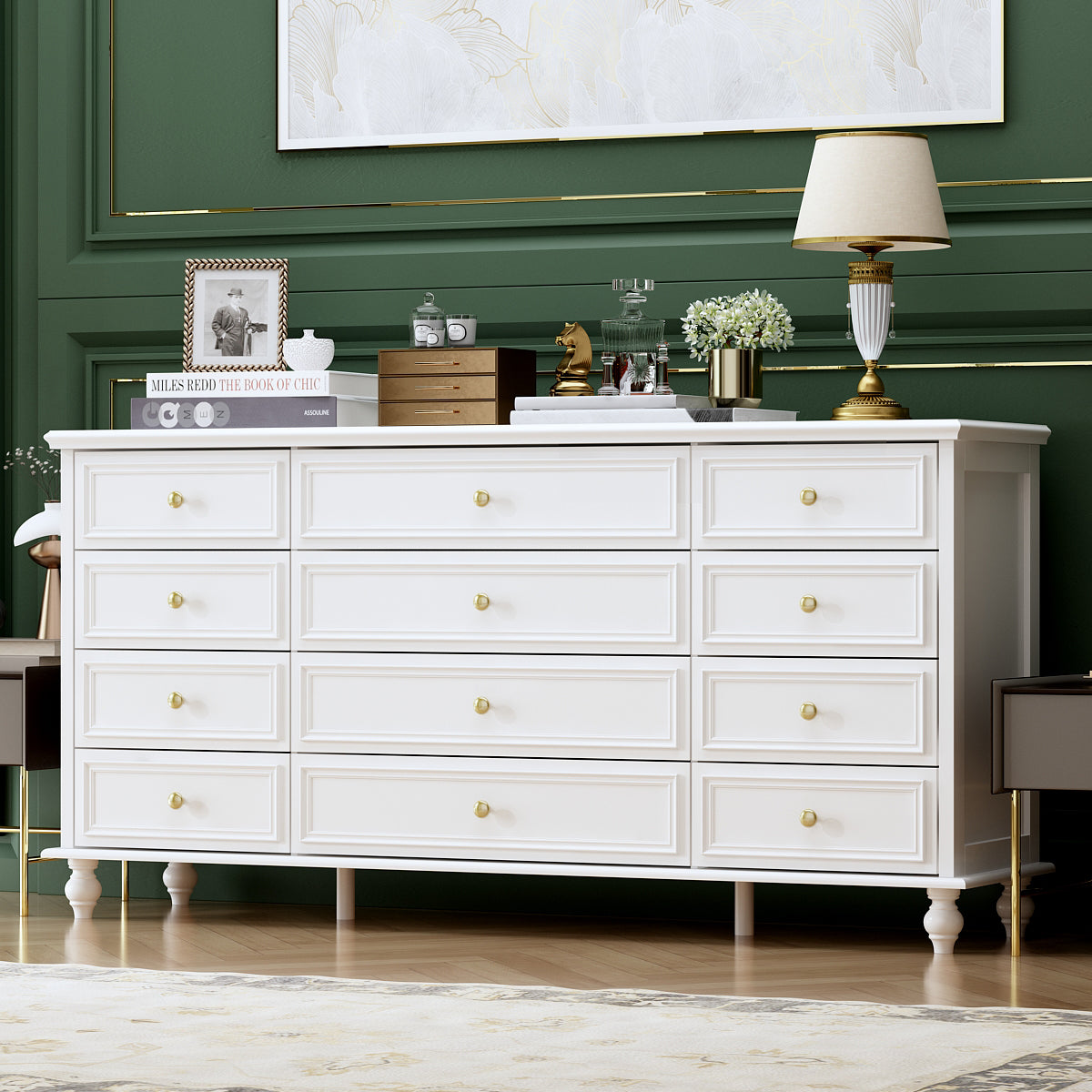 Dresser with 12 Drawers Chest of Drawers Triple Dresser Wide Console Table
