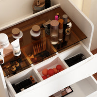 18.7" Modern White Makeup Vanity Desk with Lights and Flip Mirror