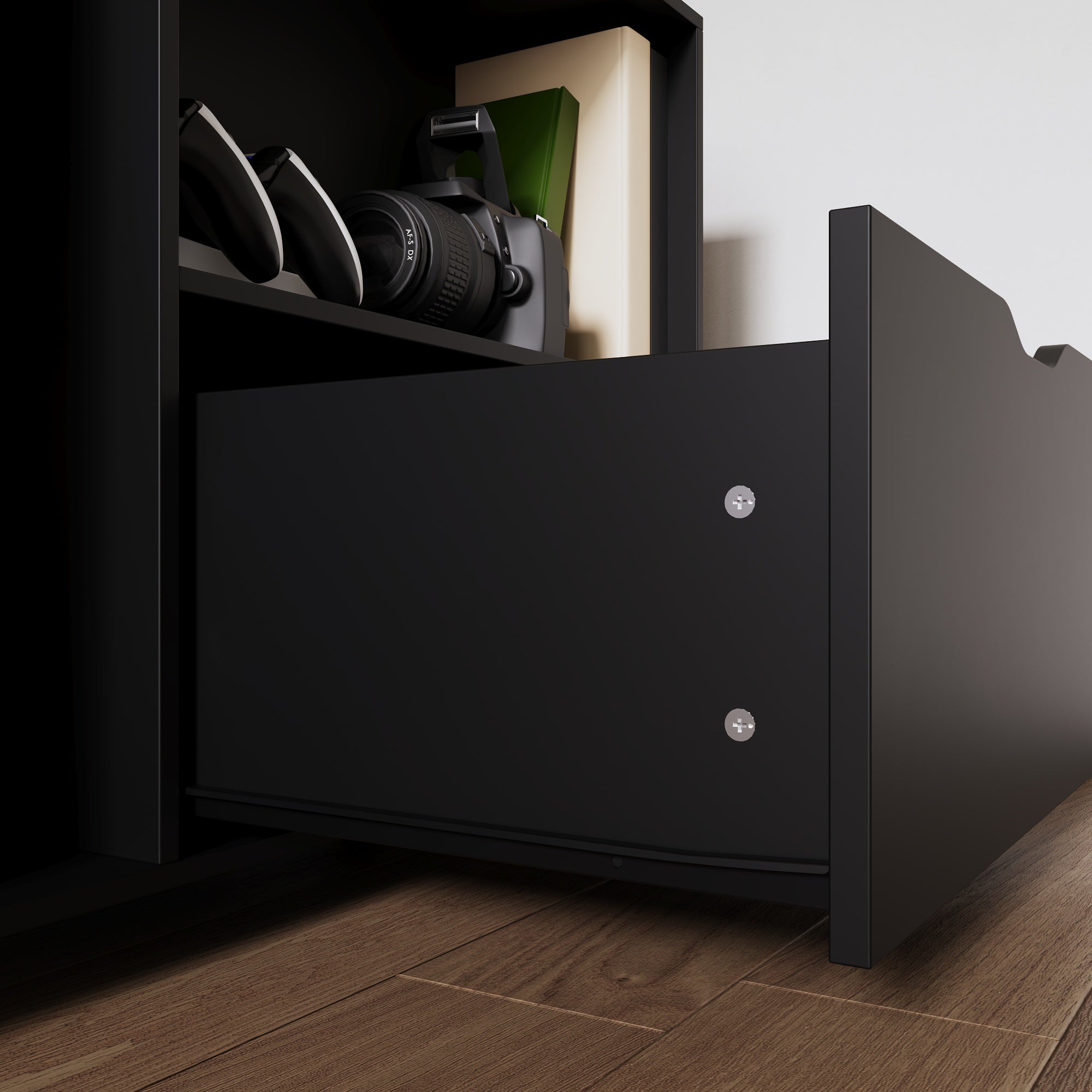 31.5" Wide Black Double File Cabinet - With Side Drawers, Hooks & Spinner Wheels