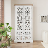 Dining room with a white ornate cabinet and wooden table