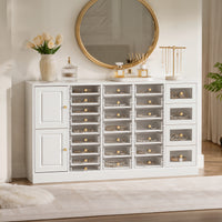 59" Modern White 25-Drawer Dresser with Glossy Acrylic Fronts, 2 Storage Cabinets and Anti-Tip Design
