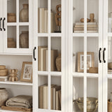 110 inch Elegant White Standard Storage Bookcase with Glass Doors and Shelves