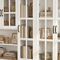 Sofna 110" Elegant Large White Standard Storage Bookcase with Glass Doors