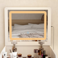 18.7" Modern White Makeup Vanity Desk with Lights and Flip Mirror