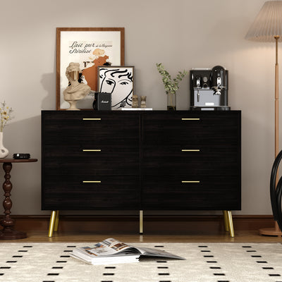 Modern Sideboard Double Dresser with 6 Drawers | FUFU&GAGA Black Modern Sideboard Double Dresser with 6 Drawers | FUFU&GAGA Black