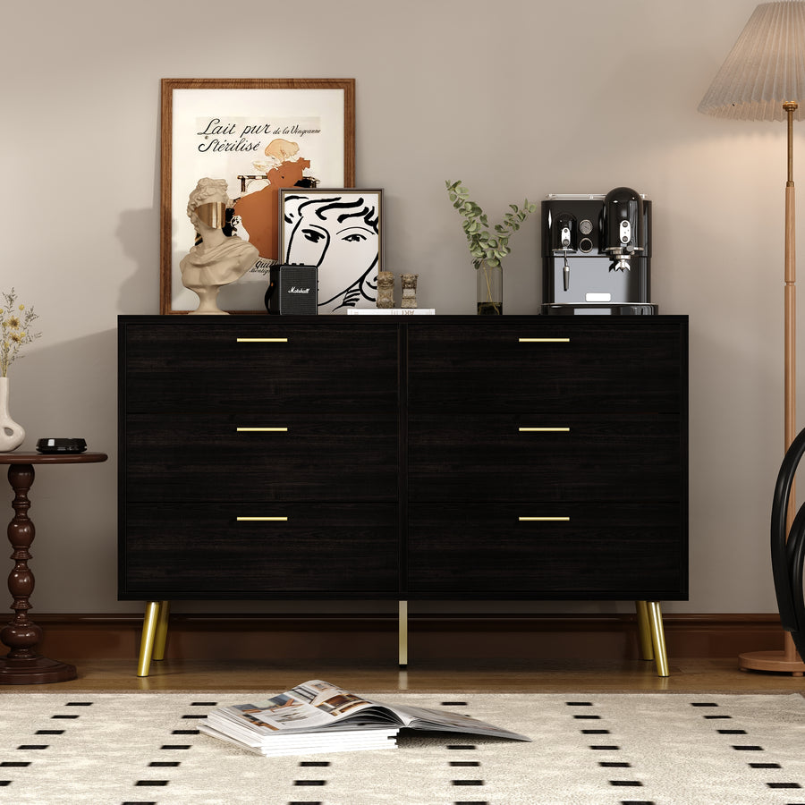 47.2" Modern White/Black Modern Sideboard Double Dresser with 6 Drawers