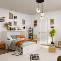 55.1" Modern Minimalist White Fold Out Bed With Power Outlets