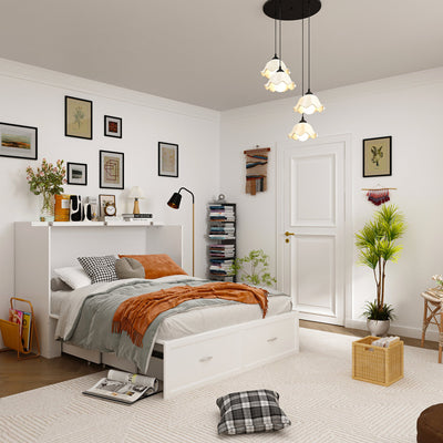55.1" Modern Minimalist White Fold Out Bed With Power Outlets