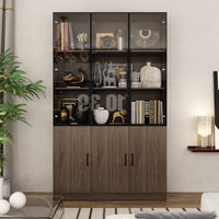 Geyma 47" Modern Brown Display Cabinets with Glass Door and Adjustable Lighting