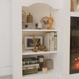 58.8" Modern Classic White TV Stand With Light Electronic Fireplace Open Shelves