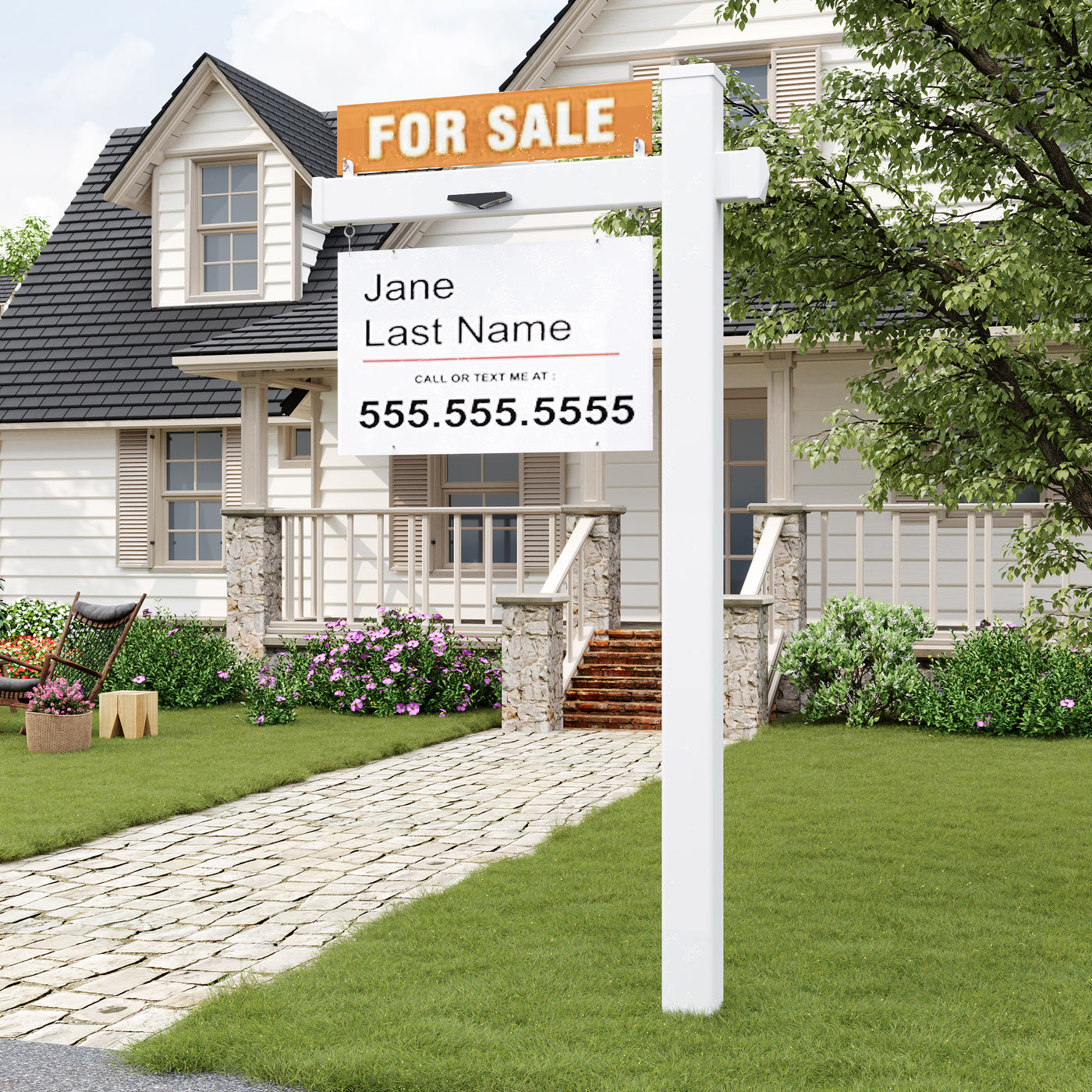 Real estate sign in front of a house