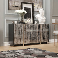 63" Modern Industrial Accent Cabinet With Stone-Patterned Glass Doors