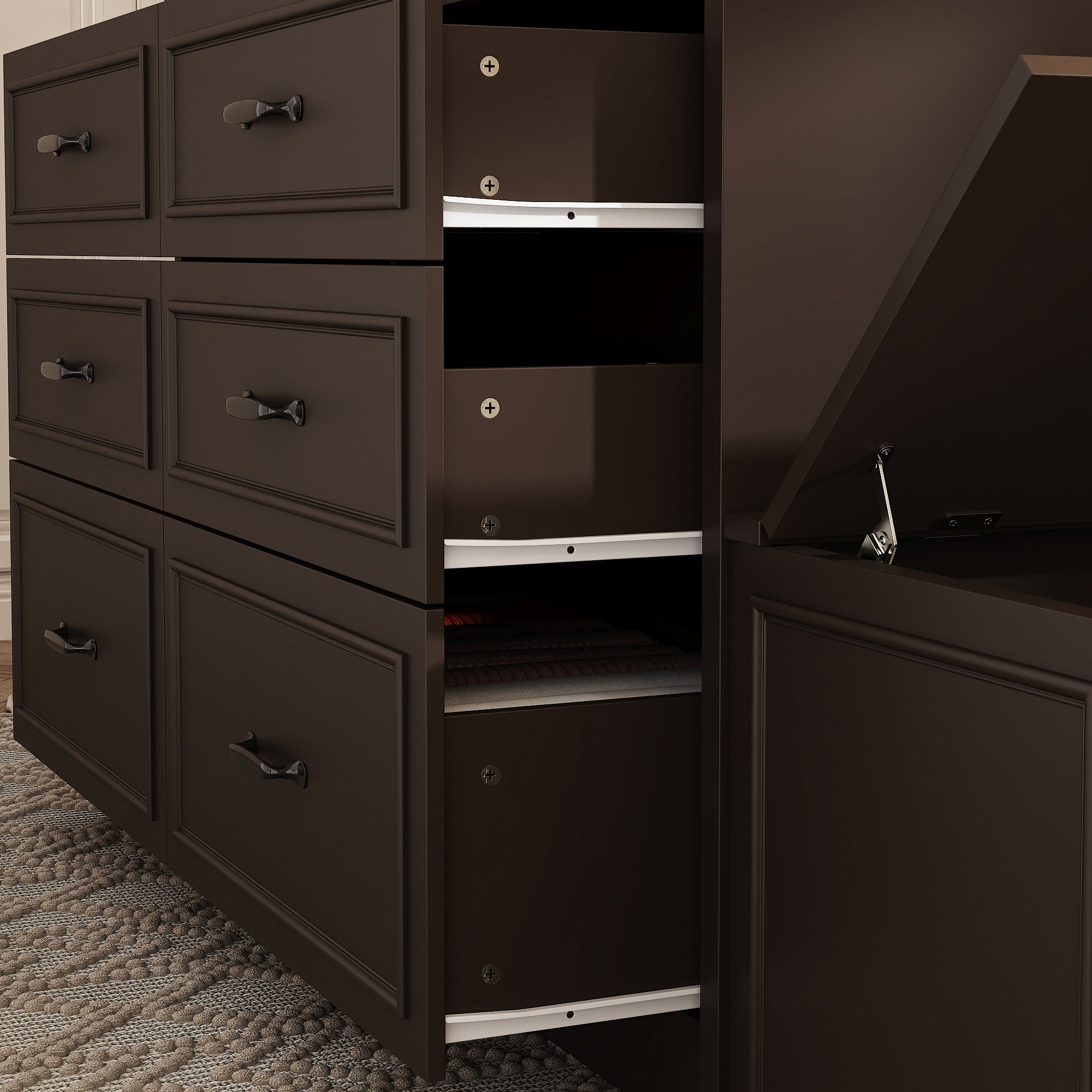 12-Drawer Closet Island With Built-In Shoe Bench