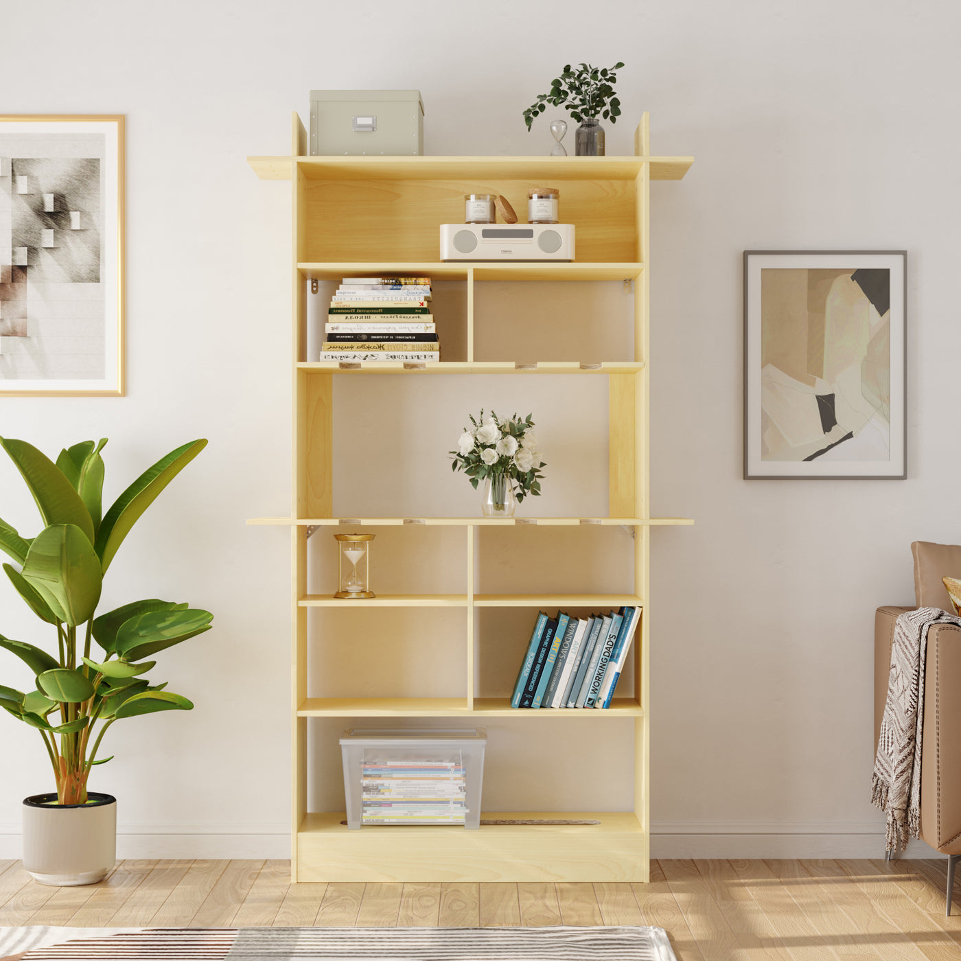 30.7" Modern Wood 6-Tier Wood Bookcase with Open Shelves