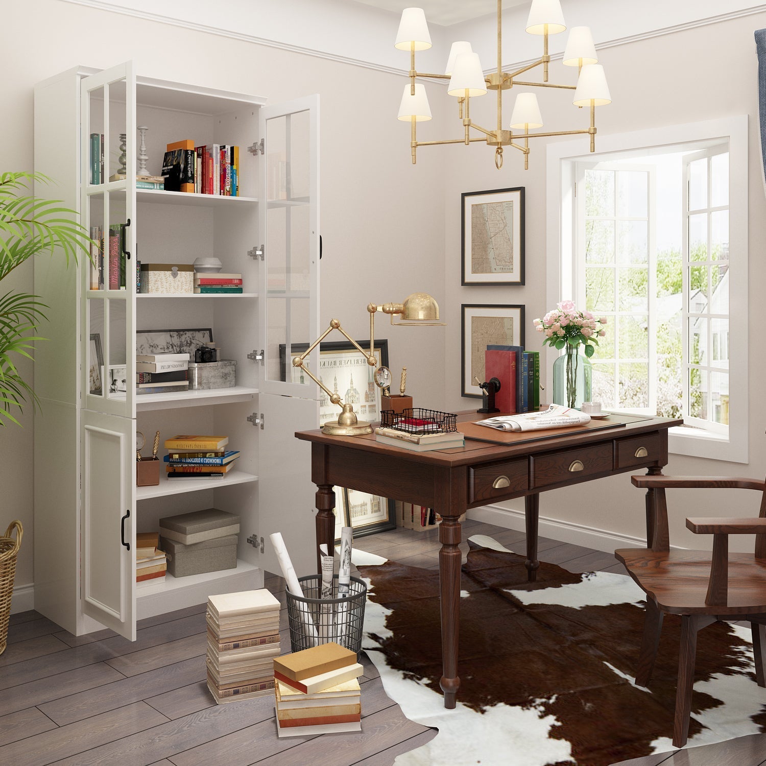 78.7" H x 31.5" Standard Storage Bookcase With Glass Door & Shelves