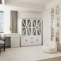 63" Modern Natural Wardrobe with 3-Color Lights and Glass Doors
